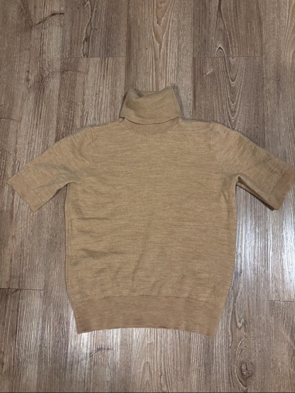 Tahari Tan Merino Wool Turtleneck Short Sleeve Sweater